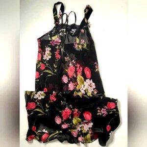 Vintage Inner Most Slip on  Lingerie Sheer Black Floral Long lounge Dress Sz S M